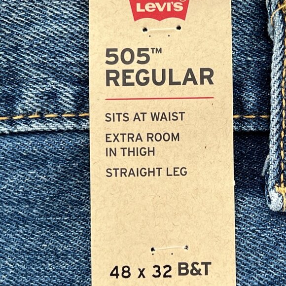 Levis 505 Jeans Mens 48 X 32 Straight Leg Big & Tall Blue Denim - Picture 4 of 13